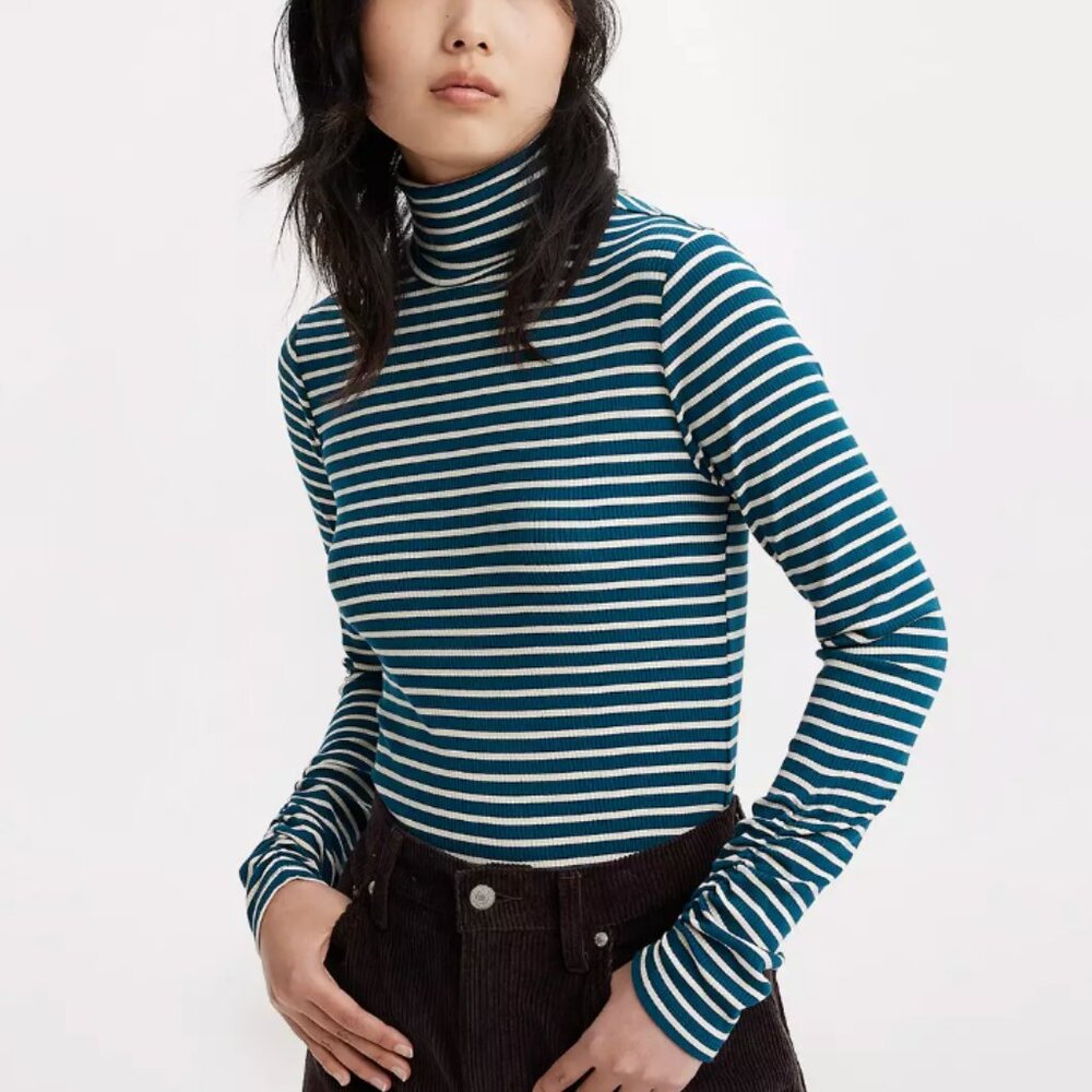 Levi's Ribbed Blue and White Striped Turtleneck